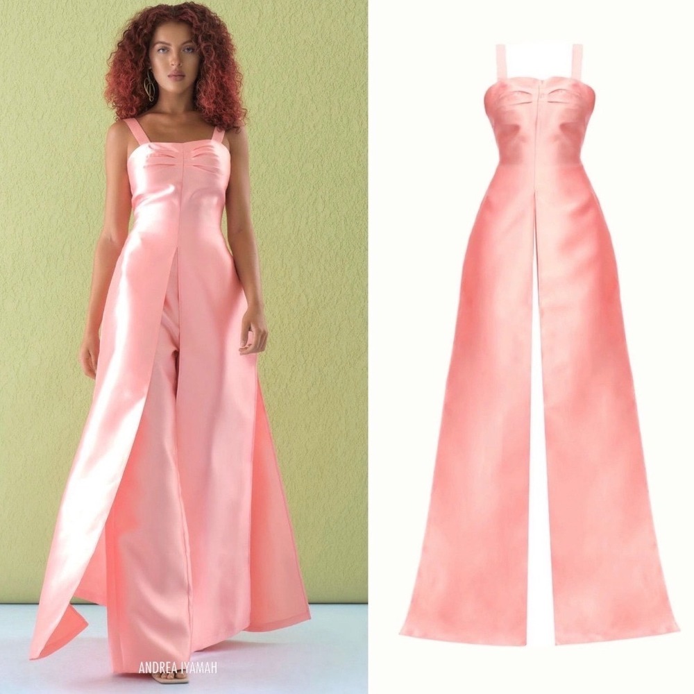 Andrea Iyamah Vasi Top Peach Satin High Slit Maxi Tunic Size 8 Medium New - Picture 9 of 10